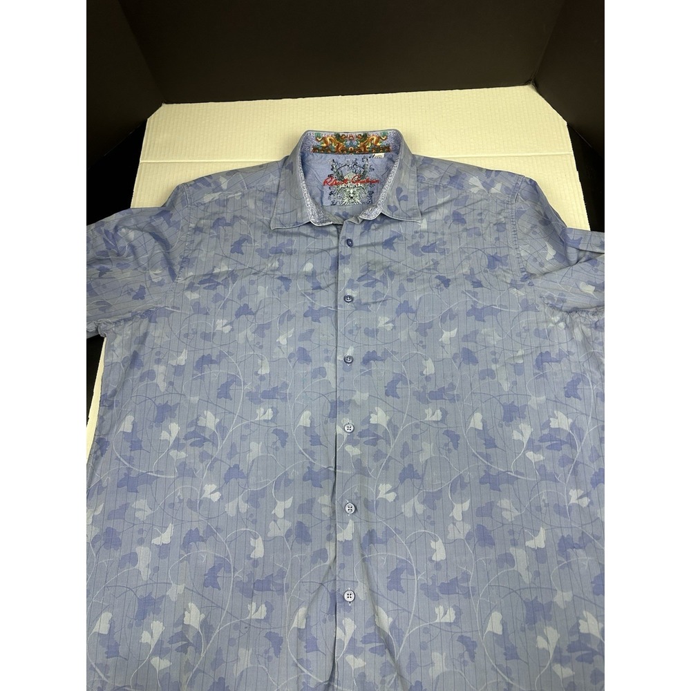 Robert Graham Shirt Mens 3XL Blue Patterned Monogramed Flip Cuffs Classic Fit - Picture 6 of 8